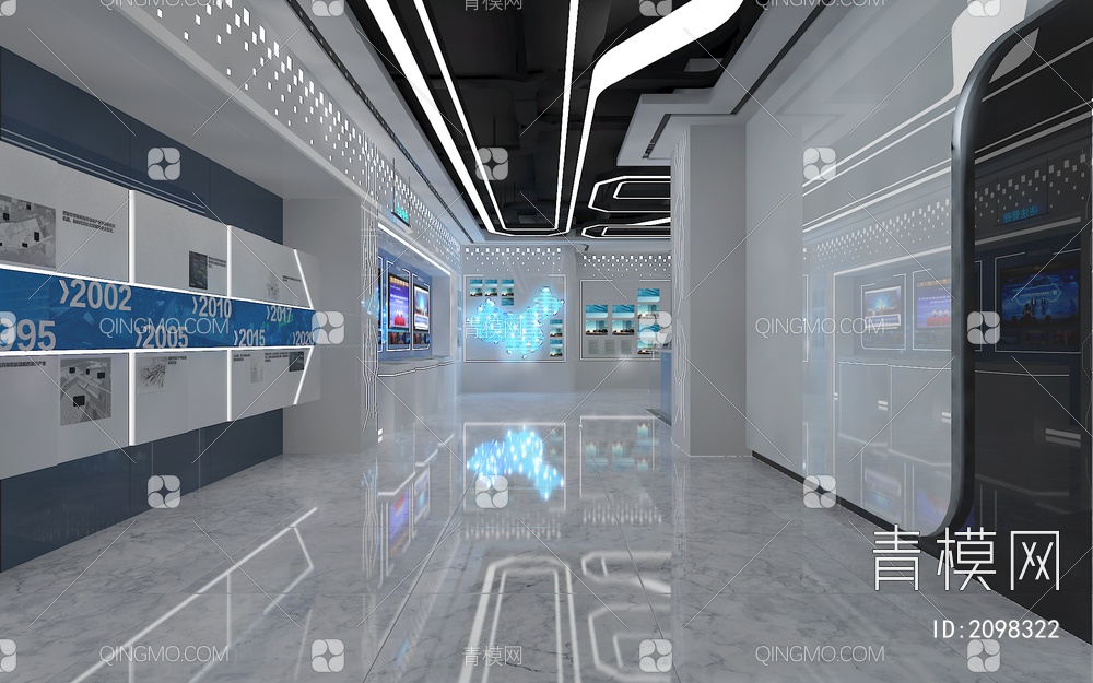 科技展厅 LED拼接大屏 发展历程墙 互动触摸屏3D模型下载【ID:2098322】