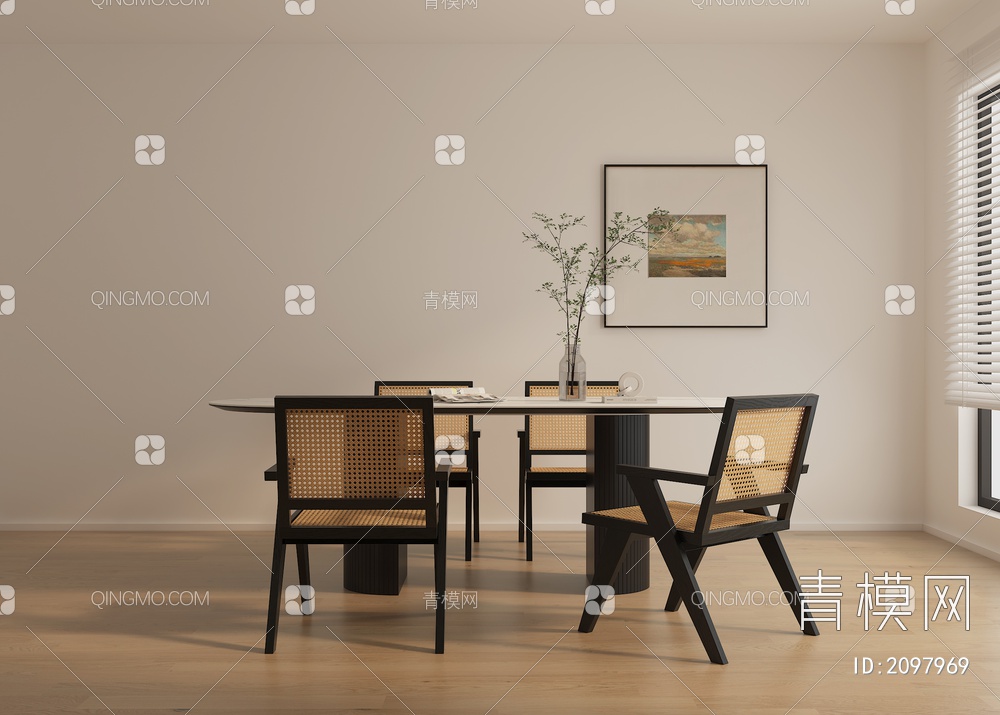 黑色复古餐桌椅 餐桌椅3D模型下载【ID:2097969】