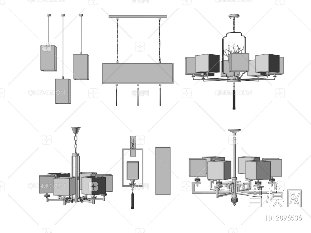 吊灯 长条吊灯3D模型下载【ID:2096536】