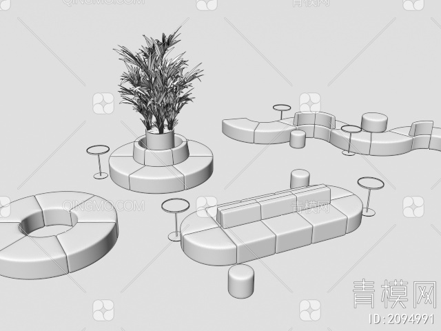 卡座沙发组合_多人沙发_休闲沙发_异型沙发3D模型下载【ID:2094991】
