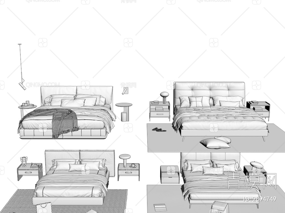 双人床3D模型下载【ID:2094749】