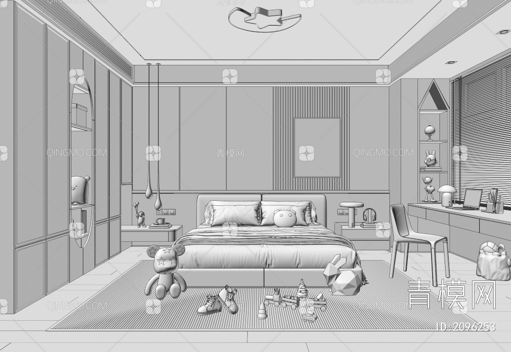 儿童房 女孩房 小孩房卧室3D模型下载【ID:2096253】