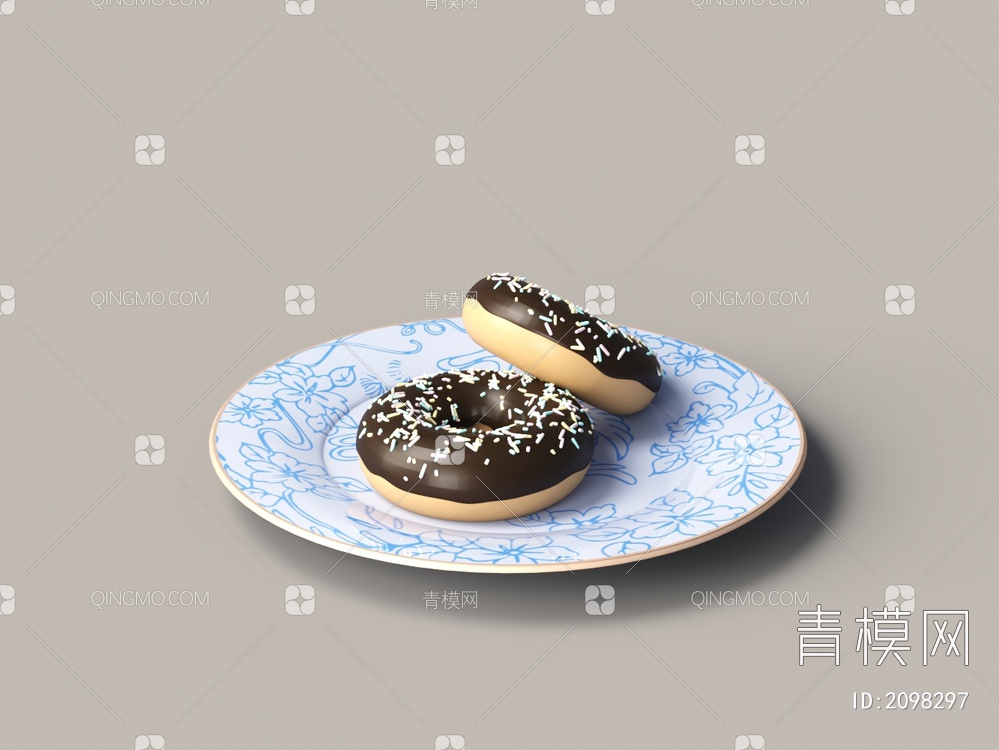 青花盘子 甜甜圈3D模型下载【ID:2098297】