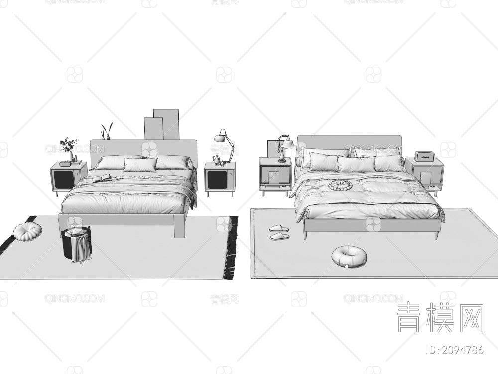 双人床3D模型下载【ID:2094786】