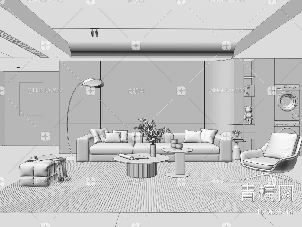 客厅 沙发茶几组合3D模型下载【ID:2095714】