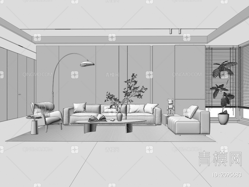 客厅 沙发茶几组合3D模型下载【ID:2095683】