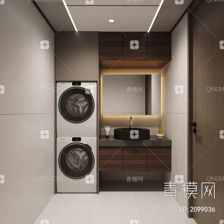 卫生间 浴室柜 蜂窝大板吊顶 双筒洗衣机柜3D模型下载【ID:2099036】