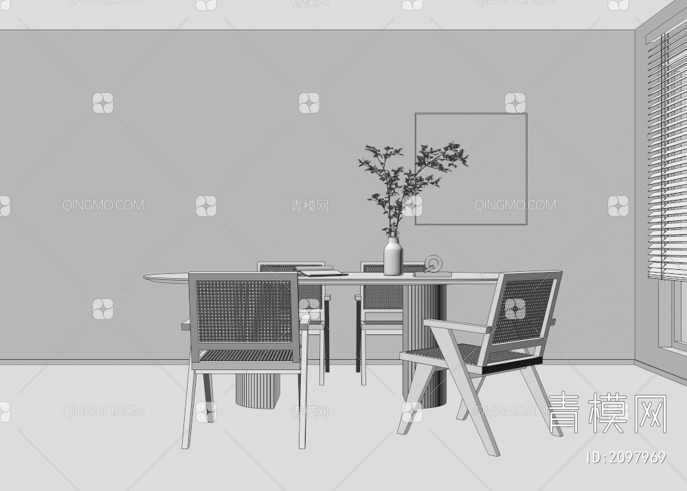 黑色复古餐桌椅 餐桌椅3D模型下载【ID:2097969】