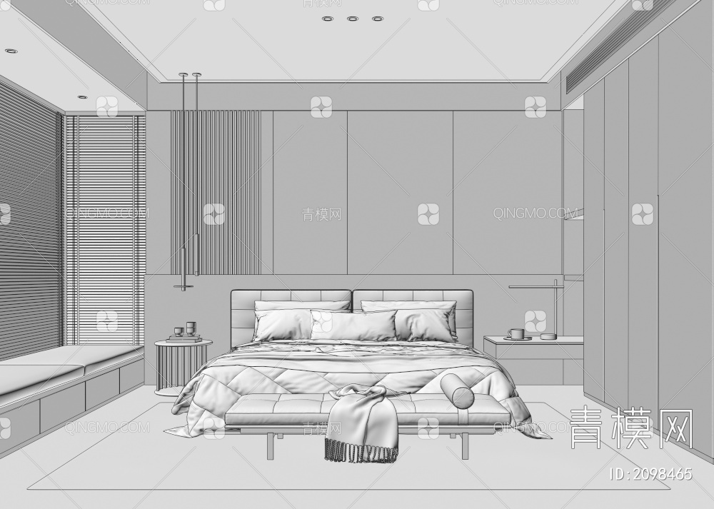 Minotti卧室 双人床  主卧 次卧3D模型下载【ID:2098465】
