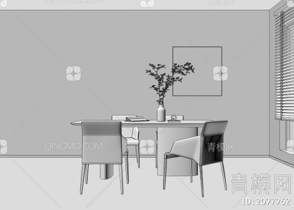 餐桌复古 皮革餐椅3D模型下载【ID:2097962】