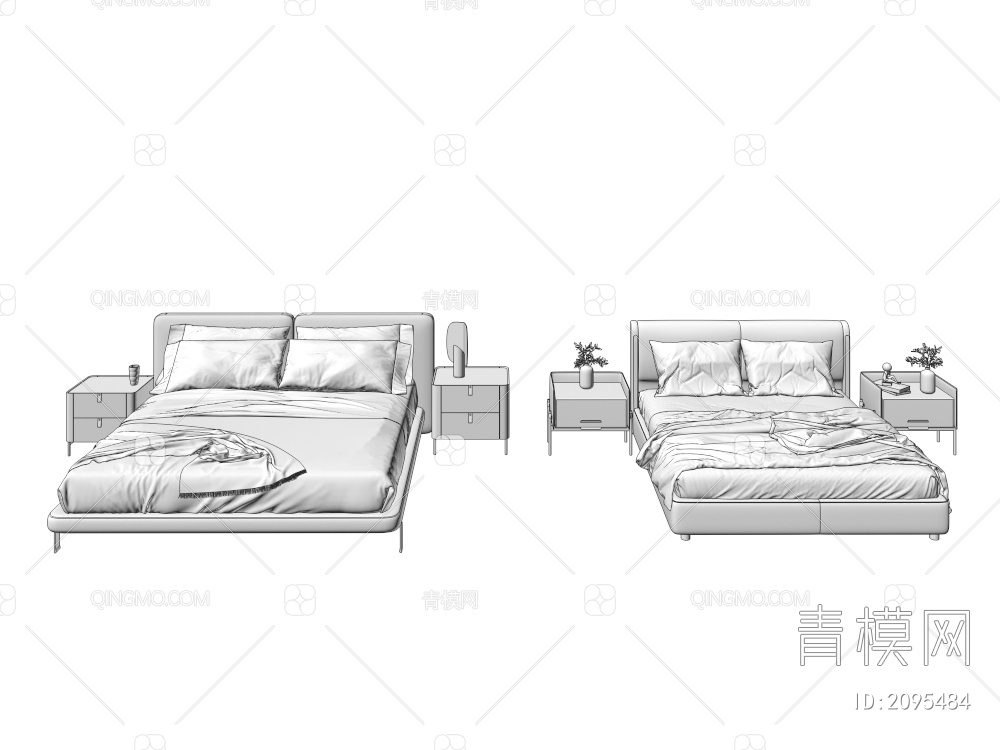 双人床 床头柜3D模型下载【ID:2095484】