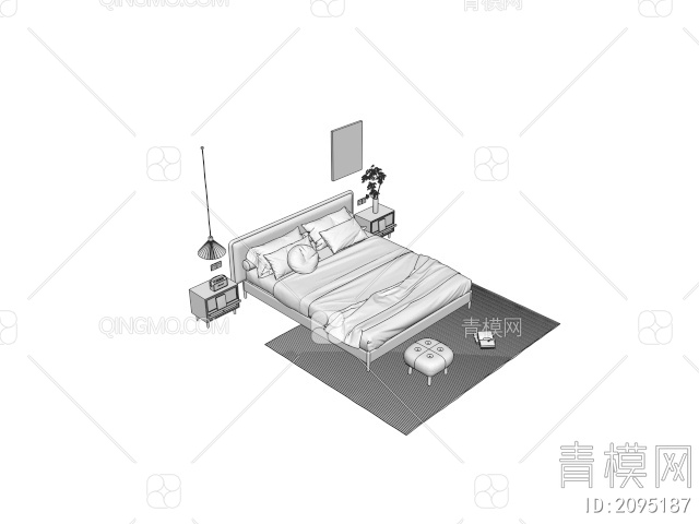 双人床 床头柜3D模型下载【ID:2095187】