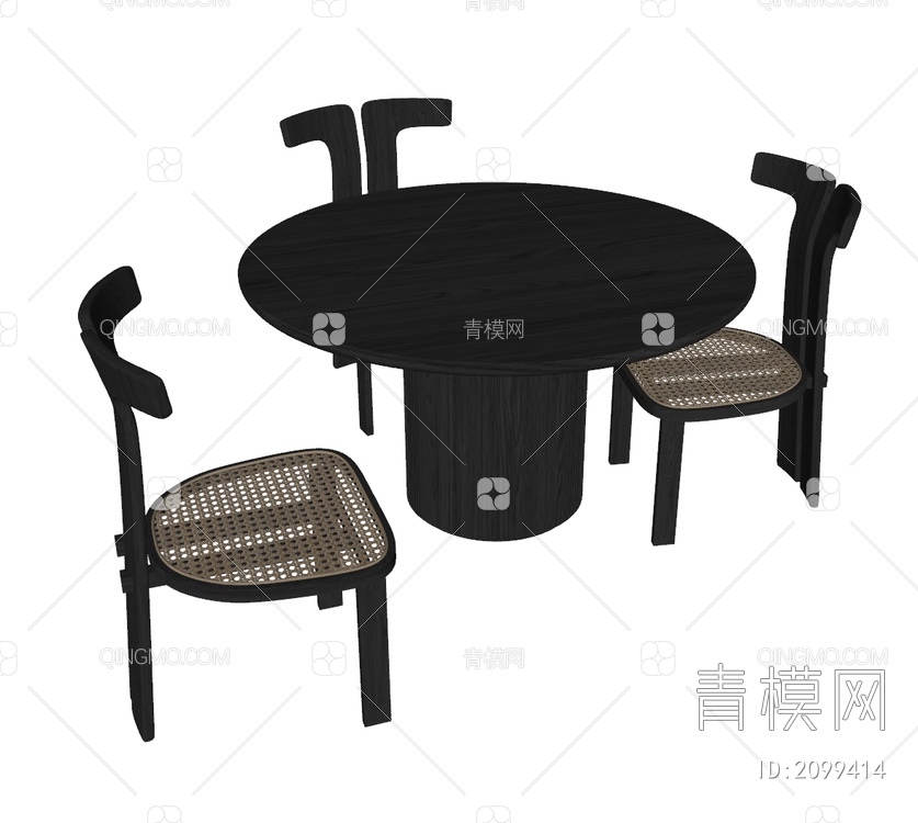 WestElm 餐桌椅组合SU模型下载【ID:2099414】