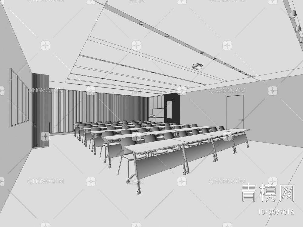 公司会议室_国企会议厅_会议桌椅_演讲台_智能屏幕_办公地毯3D模型下载【ID:2097016】