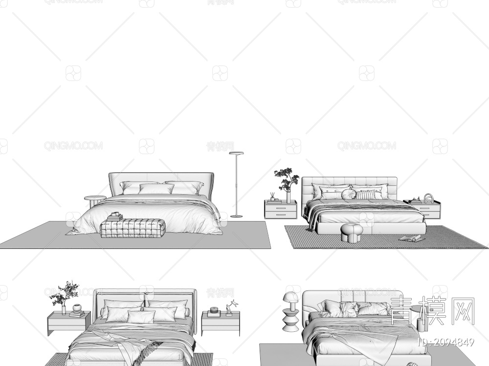 双人床 床头柜3D模型下载【ID:2094849】