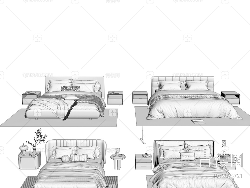 双人床 床头柜3D模型下载【ID:2094721】