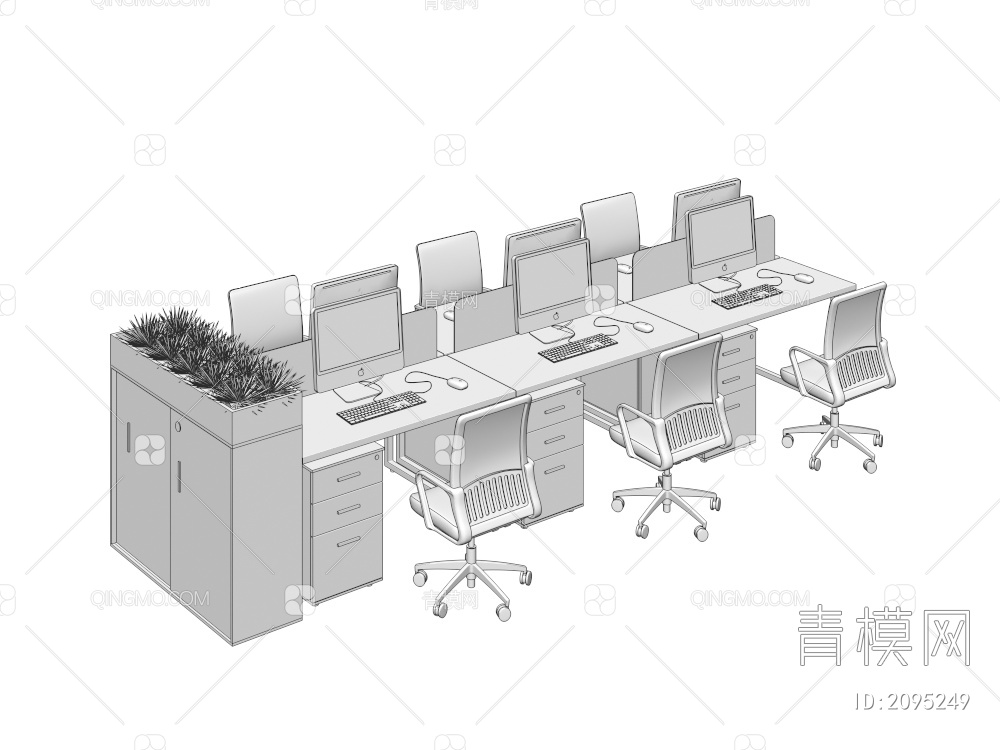 办公桌 卡座区3D模型下载【ID:2095249】