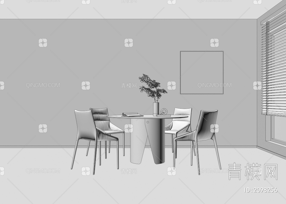 圆形餐桌餐椅组合3D模型下载【ID:2098256】
