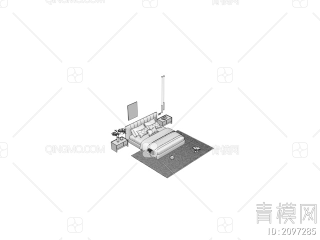 双人床 床头柜3D模型下载【ID:2097285】