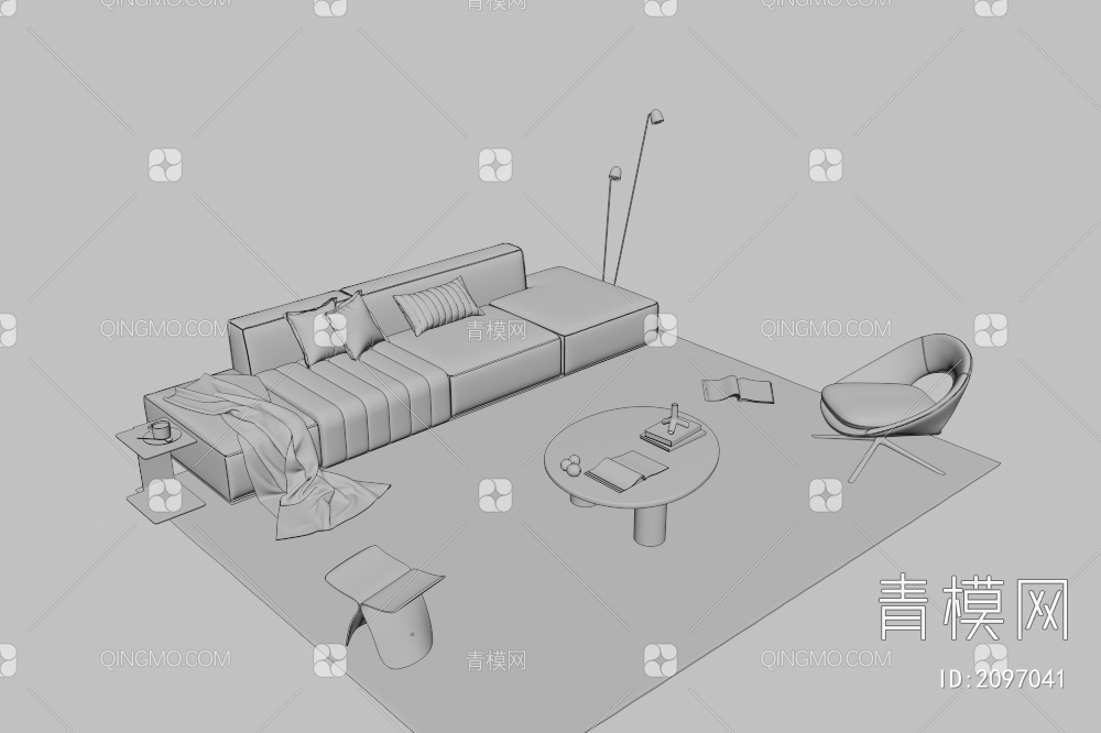 沙发茶几组合3D模型下载【ID:2097041】