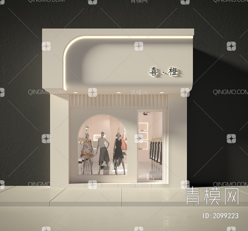 门头，服装店门头门面3D模型下载【ID:2099223】