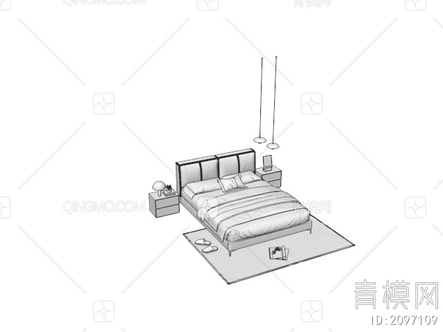 双人床 床头柜3D模型下载【ID:2097109】