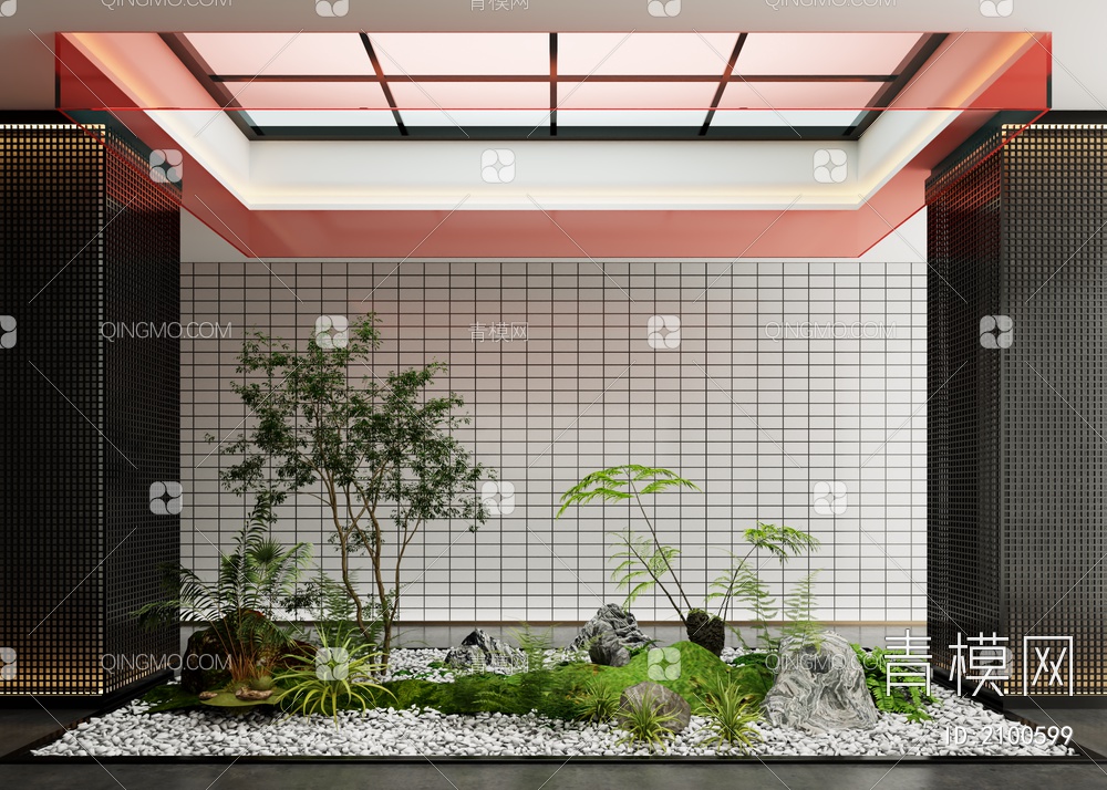 室内景观造景 石头 苔藓植物3D模型下载【ID:2100599】