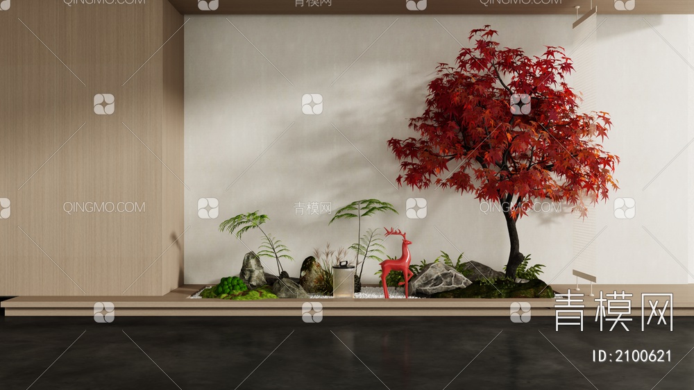 室内景观造景 石头 苔藓植物3D模型下载【ID:2100621】