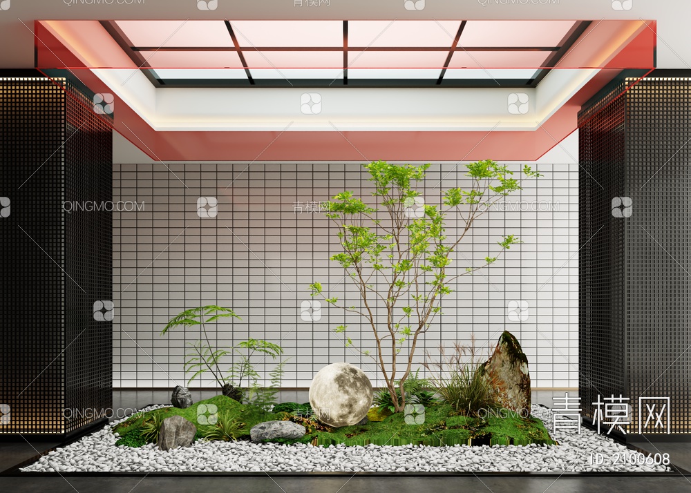 室内景观造景 石头 苔藓植物3D模型下载【ID:2100608】
