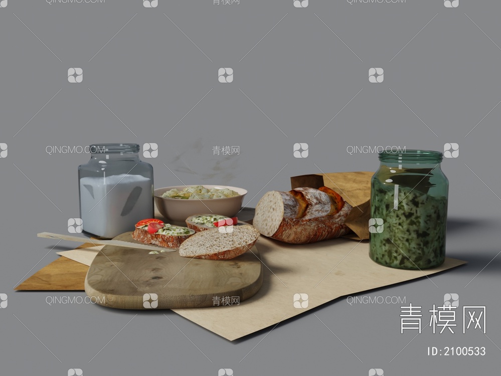 早餐 面包3D模型下载【ID:2100533】