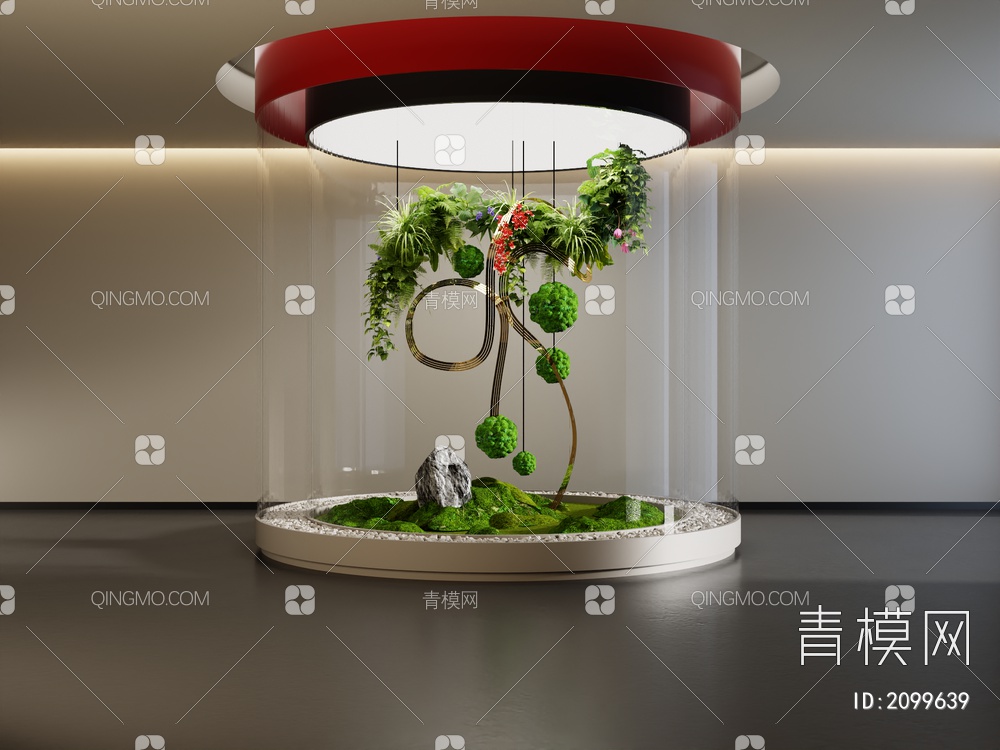 室内景观造景 石头 苔藓植物3D模型下载【ID:2099639】