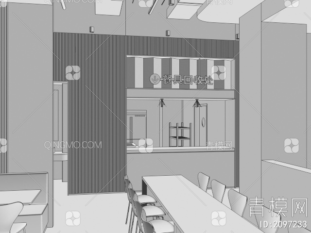 食堂收餐台3D模型下载【ID:2097233】