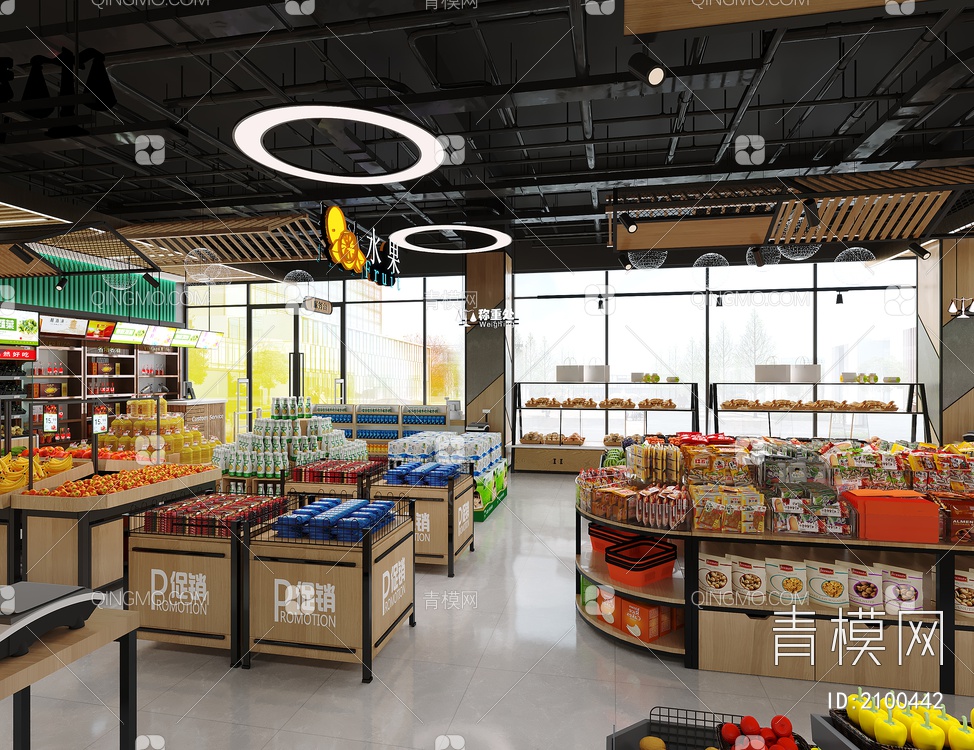 大型商场超市 商品 水果 蔬菜 百货 面包 食品3D模型下载【ID:2100442】