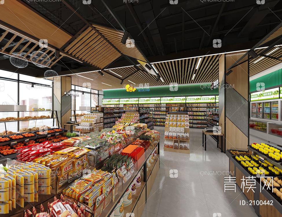 大型商场超市 商品 水果 蔬菜 百货 面包 食品3D模型下载【ID:2100442】