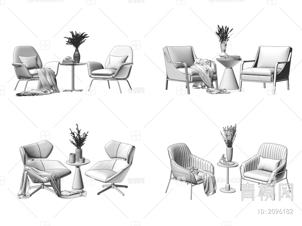 休闲椅边几组合3D模型下载【ID:2096182】