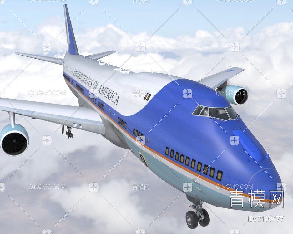 空军一号美国总统专机空中白宫带会议室总统私人休息室驾驶舱3D模型下载【ID:2100477】