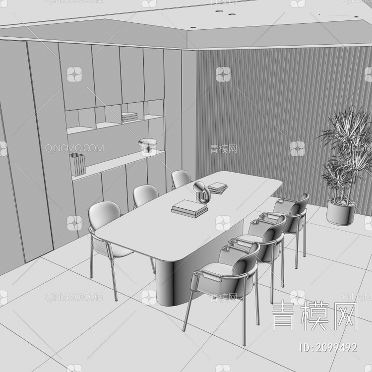 餐桌椅 岛台 餐厅 酒柜 极简餐厅 吊灯 餐厅吧台3D模型下载【ID:2099492】