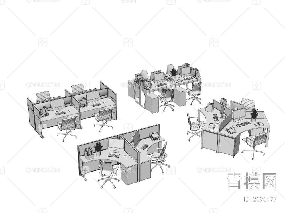 办公座椅组合3D模型下载【ID:2096177】