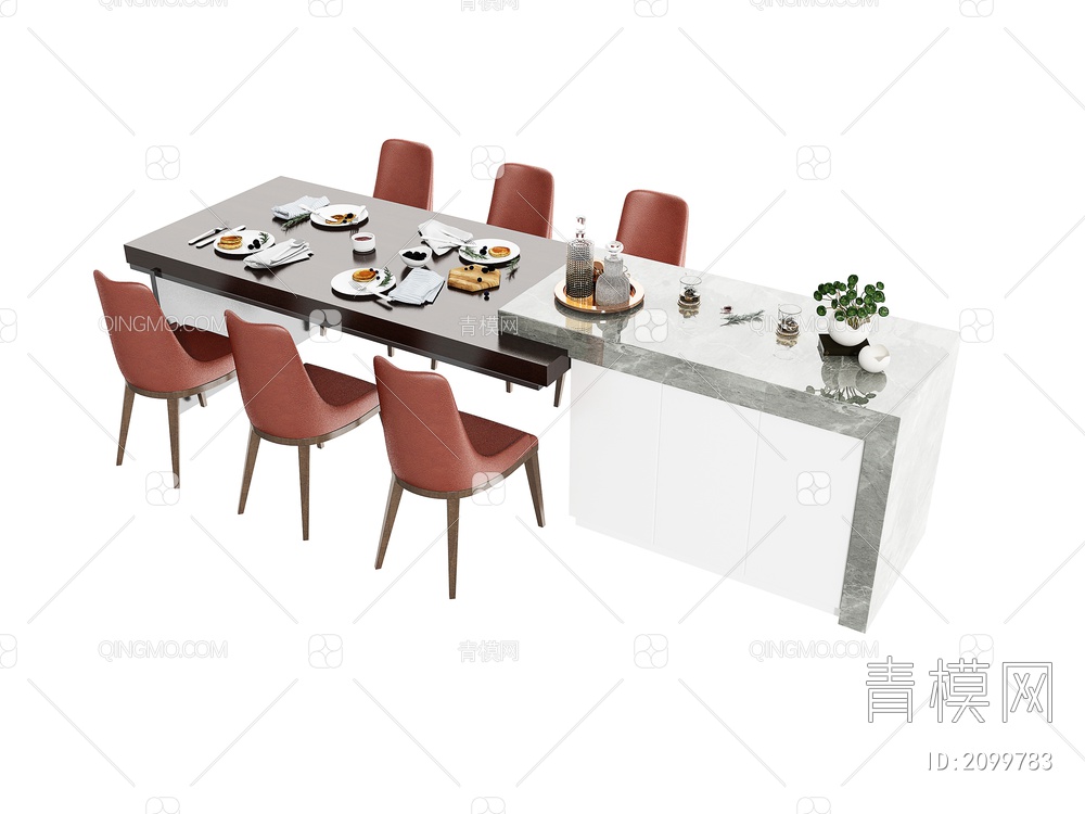 吧台吧椅 餐桌组合3D模型下载【ID:2099783】
