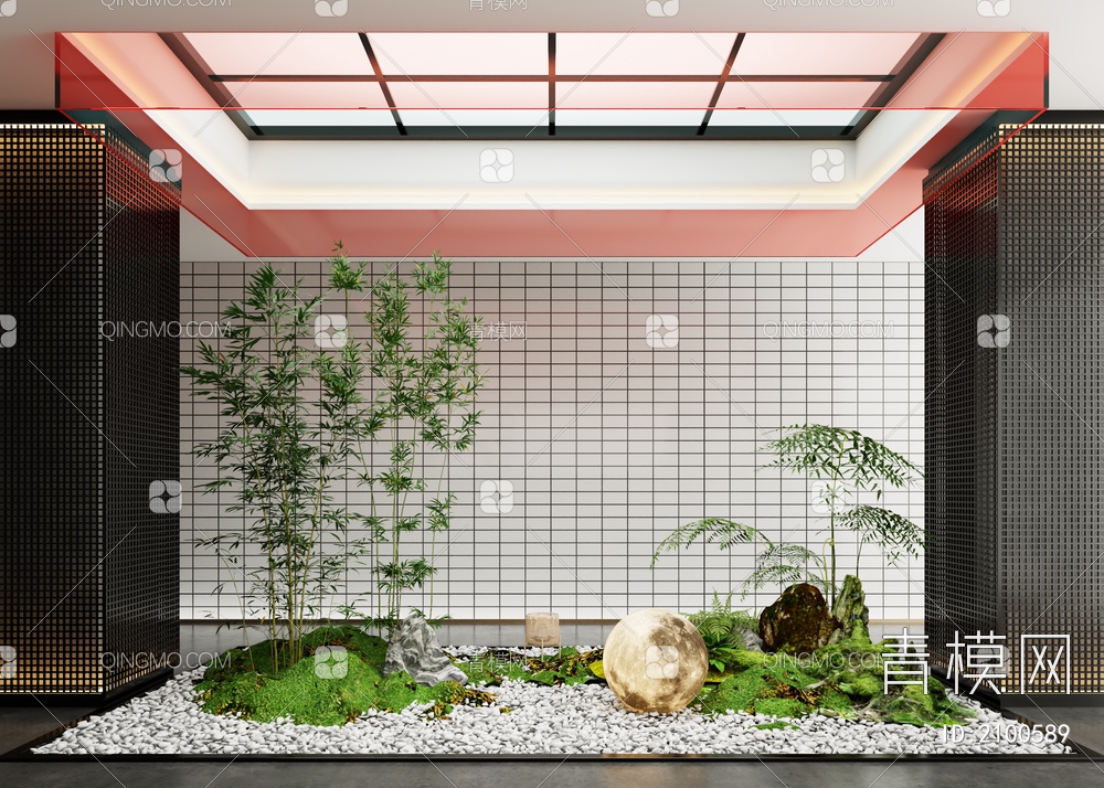 室内景观造景 石头 苔藓植物3D模型下载【ID:2100589】