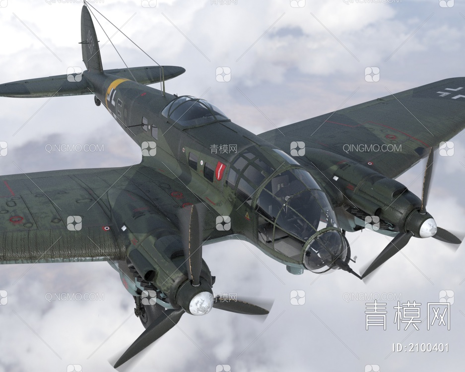 德国空军HE111轰炸机4套涂装3D模型下载【ID:2100401】