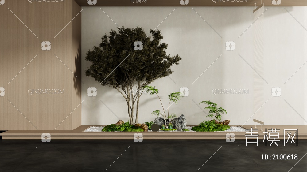 室内景观造景 石头 苔藓植物3D模型下载【ID:2100618】