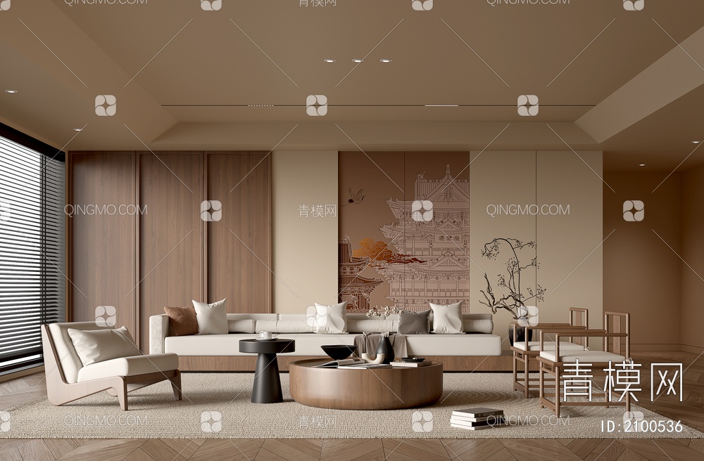 客厅 沙发茶几组合 休闲沙发椅 装饰 饰品摆件 背景墙3D模型下载【ID:2100536】