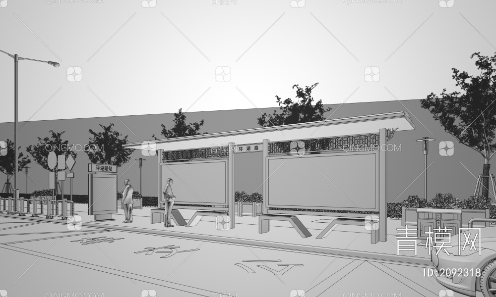 公交车站 候车亭3D模型下载【ID:2092318】