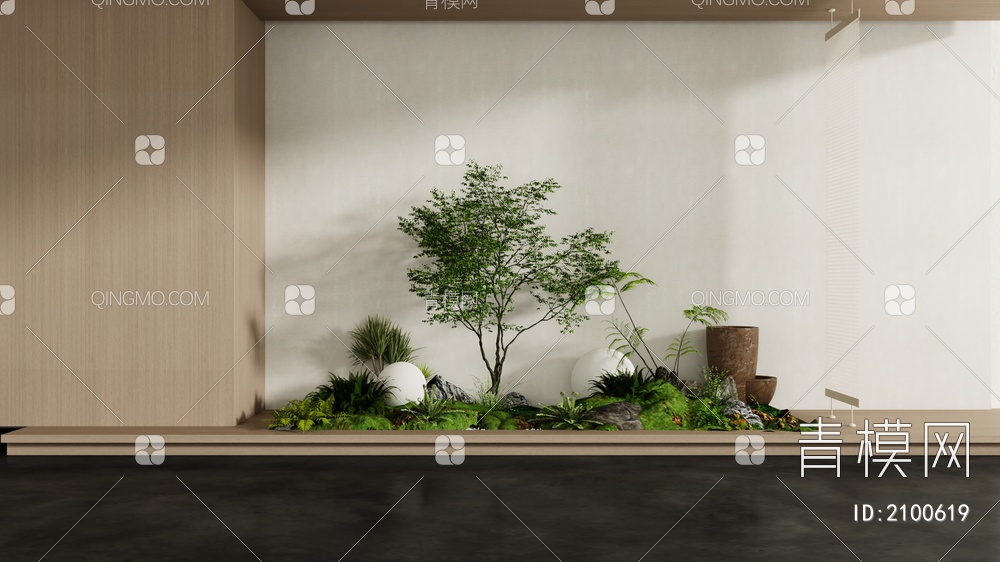 室内景观造景 石头 苔藓植物3D模型下载【ID:2100619】