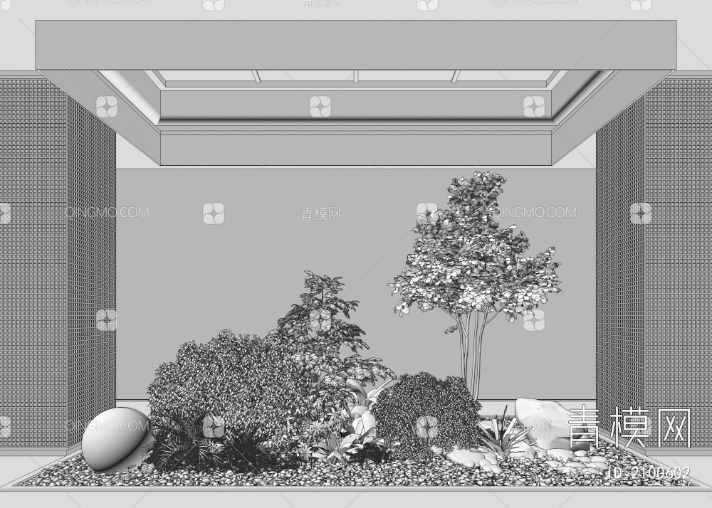 室内景观造景 石头 苔藓植物3D模型下载【ID:2100602】