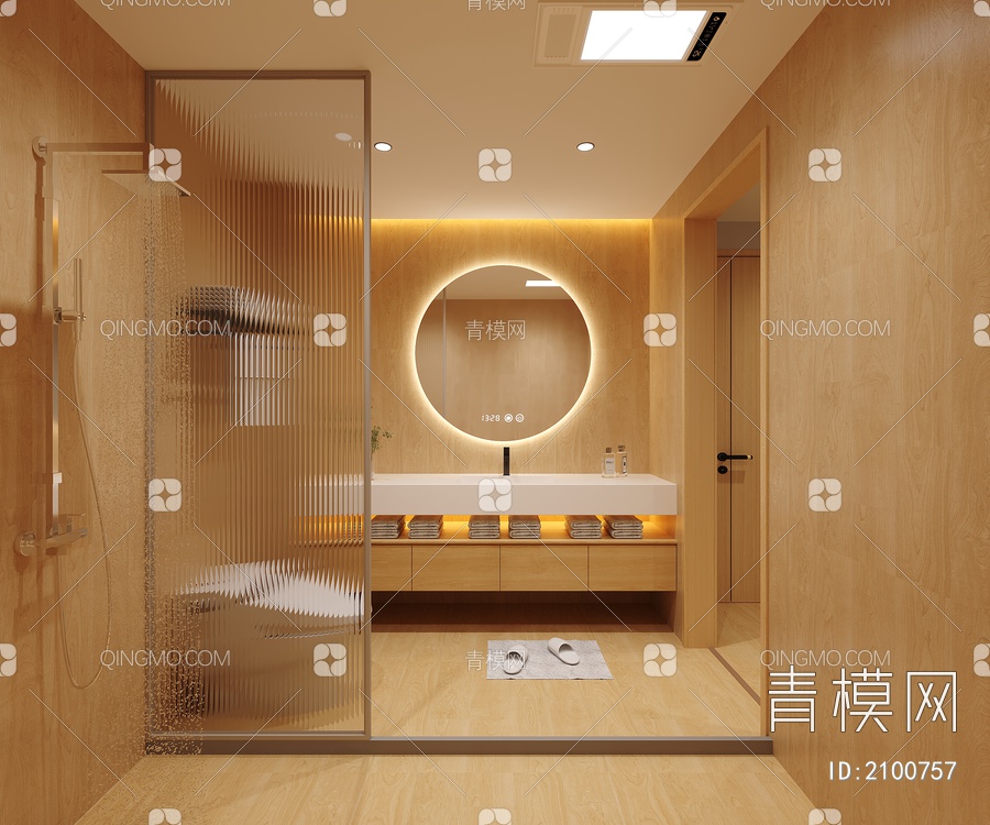 酒店卫生间 智能镜子 长虹屏风 花洒3D模型下载【ID:2100757】