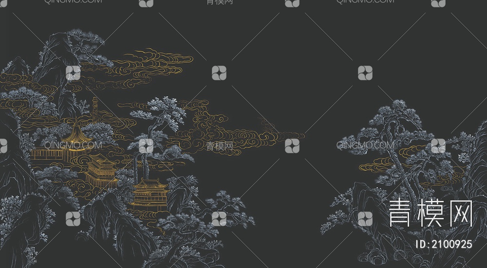 新中式背景壁纸壁布背景画而且贴图下载【ID:2100925】