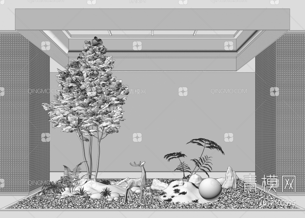 室内景观造景 石头 苔藓植物3D模型下载【ID:2100595】