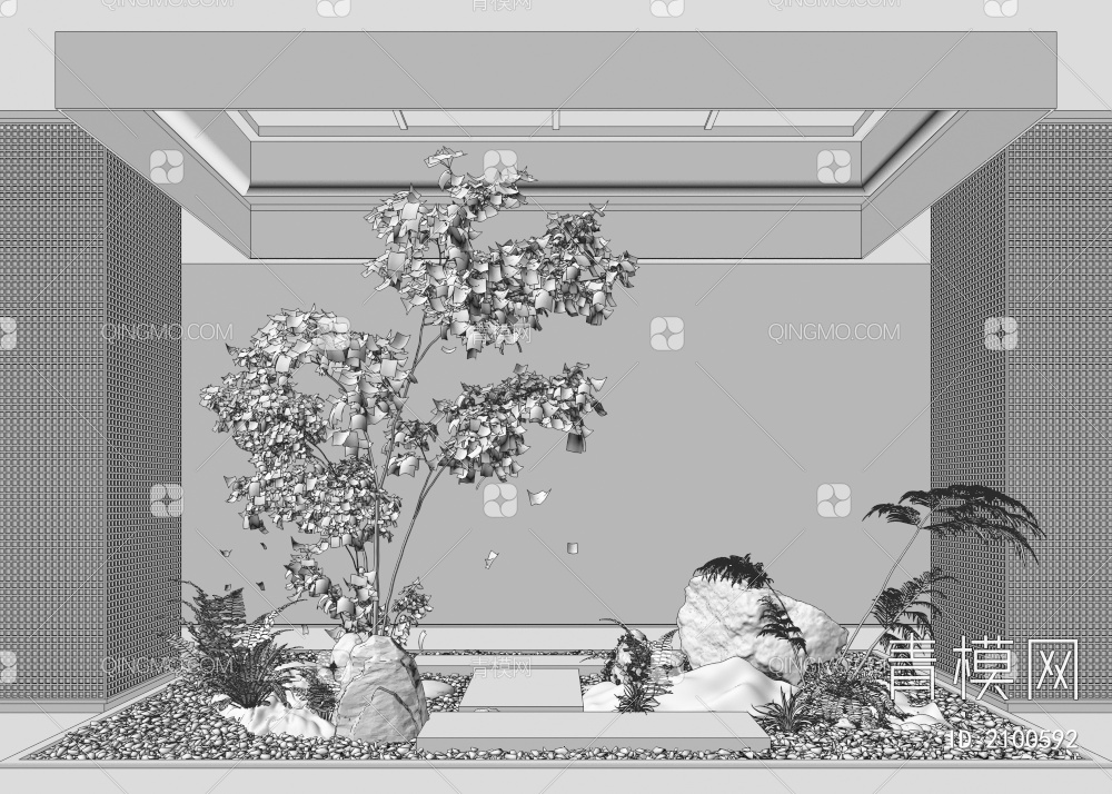 室内景观造景 石头 苔藓植物3D模型下载【ID:2100592】